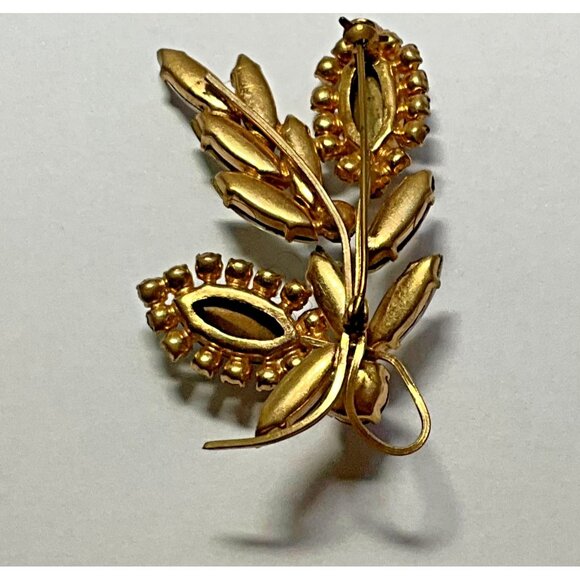 AB Aurora Borealis Brooch Pin Gold Tone Floral Spray Mid Century Modern - Picture 5 of 5